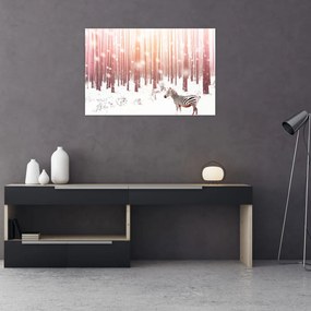 Tablou - Zebra în pădurea înzăpezită (90x60 cm)
