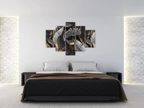 Tablou - Frunze tropicale, Galben - auriu (150x105 cm)