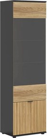 Vitrina LUEN, stejar/negru, PAL laminat/sticla securizata, 57x40x196 c