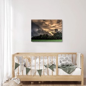 Tablou pe sticlă cu nori și pădure (70x50 cm)