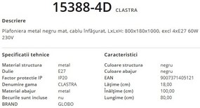 Lustra cu 4 pendule design modern Clastra negru 15388-4D GL