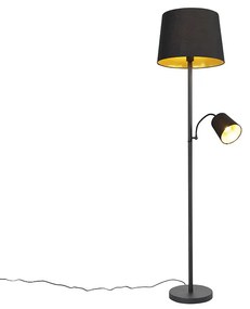 Lampa de podea clasica neagra cu auriu si lampa de citit - Retro