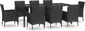 vidaXL Set mobilier de grădină cu perne, 9 piese, negru, poliratan