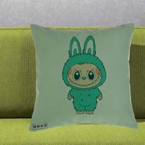 Perna Personalizata Labubu Turcoaz, 40x40 cm, Verde, Husa Detasabila, Perna Inclusa, BEKZ®