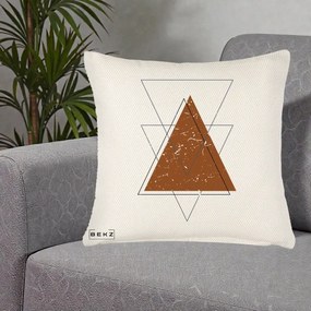 Perna Decorativa Geometric Triunghiuri Sacred, 40x40 cm, Crem Reliefat, Husa Detasabila, Perna Inclusa, BEKZ®