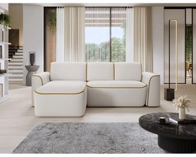 Colțar galben/crem cu tapițerie din țesătură bouclé (cu colț pe partea stângă/cu șezlong) Ume – ELTAP