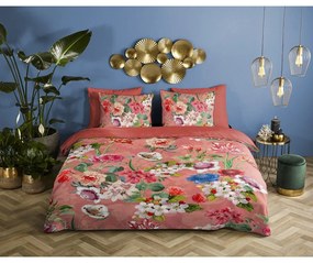 Lenjerie de pat portocalie din bumbac satinat pentru pat dublu, extinsă 240x220 cm Amalia – Descanso