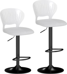 HOMCOM Set de 2 taburete de bar rotative 360°, reglabile 84-105 cm, spătar gol, suport picioare, alb | Aosom Romania