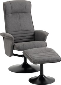 HOMCOM Fotoliu relax cu taburet, spătar reglabil, 69 cm x 71 cm x 104 cm, Gri închis + Negru | Aosom Romania