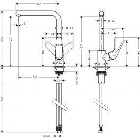 Baterie bucatarie cu pipa rotativa inalta, Hansgrohe Focus 280, crom, 31817000