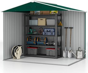 Outsunny Magazie de Grădină 3.6m² din Oțel, cu 2 Uși Glisante și 4 Ferestre de Ventilație, 236x174x190 cm, Verde | Aosom Romania
