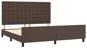 Cadru de pat cu tablie, maro, 180x200 cm, piele ecologica Maro, 180 x 200 cm, Nasturi de tapiterie