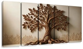 Tablou 5-piese arborele vieții maro cu efect 3D