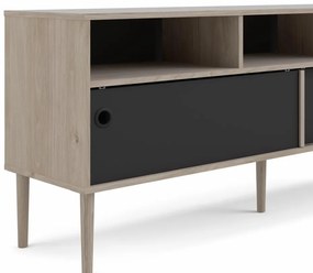 Comoda TV neagra cu decor de stejar Jackson Hickory, ELISEO