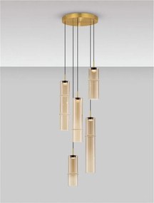 Lustra moderna cu 5 pendule LED, Metal, Sticla, Cognac, SANO