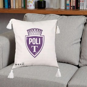 Perna Personalizata Poli Timisoara Fotbal, 40x40 cm, Bej cu Franjuri, Husa Detasabila, Perna Inclusa, BEKZ®