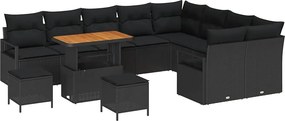 vidaXL Set de canapele pentru grădină cu pernă 12 pcs Negru poliratan