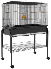 PawHut Cușcă păsări cușcă papagal cu suport roți pentru cacatua papagal canari papagal 85 x 49 x 119 cm negru | Aosom Romania