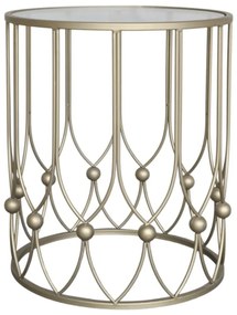 Masuta laterala, aurie, din metal si sticla, H48cm, Antique Brass