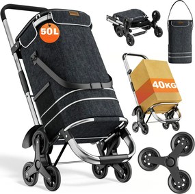 Geantă de cumpărături pe roți pentru scări COMFORT, 50L, negru Jurhan