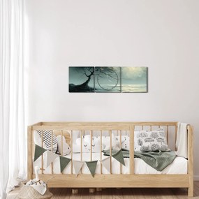 Tablou - pictură în ulei de un copac cu oceanul (cu ceas) (90x30 cm)
