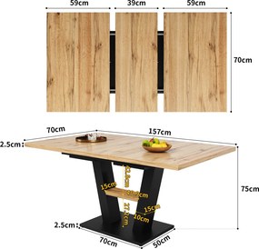 Masă extensibilă pentru dining cu picioare în formă de V, Culoare naturală | Aosom Romania