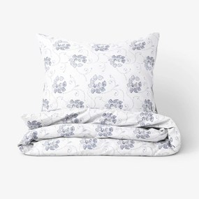 Goldea lenjerie de pat din flanel - ornamente florale albastru închis pe alb 140 x 200 și 70 x 90 cm