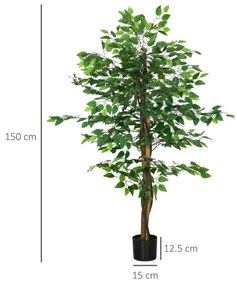 HOMCOM Ficus artificial cu ghiveci de 5 ft, planta artificiala de interior, exterior, pentru decorarea camerei de zi, biroului