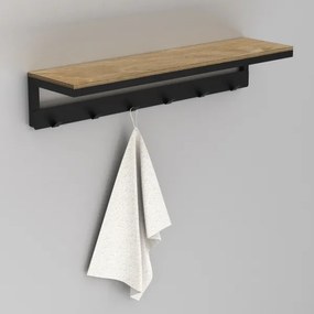 Suport de prosoape de perete cu raft 10x60 cm negru