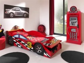 Set Cameră Auto pentru Copii: Pat Junior Mașină de Curse 70x140 cm și Dulap Benzinărie, Roșu (MDF) – Vipack