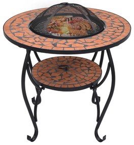 Masa cu vatra de foc, mozaic, caramiziu, 68 cm, ceramica Terracota