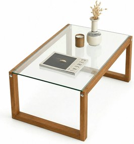 Masuta de cafea Via, transparent/maro, sticla securizata/lemn, 85x55x3