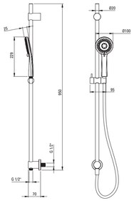 Set dus cu bara 95 cm, para dus, furtun de dus si baterie dus incastrata Deante Arnika crom lucios Crom lucios