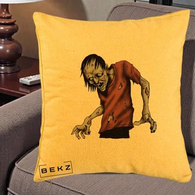 Perna Decorativa Halloween Zombie Infricosator, 40x40 cm, Galben, Husa Detasabila, Perna Inclusa, BEKZ®