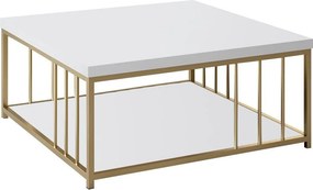Masuta cafea Zenn, alb/auriu, PAL melaminat/metal, 90x90x40 cm