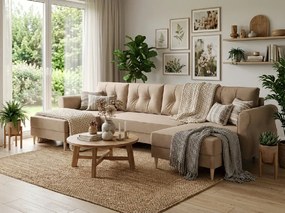 Coltar extensibil in forma de U SILVIANO 300x140 cm, bej + 2 perne CADOU