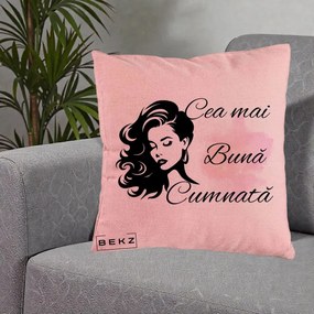 Cadou pentru Cumnata - Perna Personalizata Cea mai Buna Cumnata cu Silueta Dama si Pete Roz, 40x40 cm, Roz, Husa Detasabila, Perna Inclusa, BEKZ®