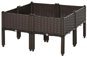 Outsunny Pat de flori 4 niveluri, cu găuri de scurgere, design ratan, DIY, maro, 40x40x44 cm | Aosom Romania