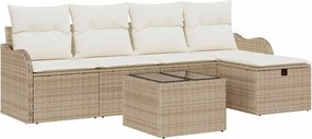 vidaXL Set de canapele pentru grădină cu pernă 6 pcs Bej Rattan poli