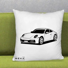 Perna Personalizata Porsche 911 Silueta, 40x40 cm, Alb Pufos, Husa Detasabila, Perna Inclusa, BEKZ®