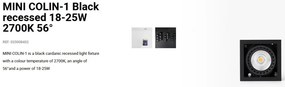 Spot LED incastrabil MINI COLIN-1 Black recessed 18-25W 2700K 56°