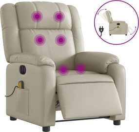 vidaXL Fotoliu electric de masaj rabatabil, crem, piele ecologică