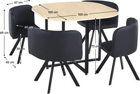 Set de mobilier dining 1+4, stejar/negru, BEVIS NEW