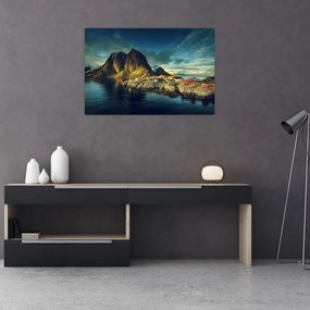 Tablou cu sat de pescari din Norvegia (90x60 cm)