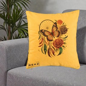 Perna Personalizata Prinzator de Vise cu Fluture si Trandafiri, 40x40 cm, Galben, Husa Detasabila, Perna Inclusa, BEKZ®