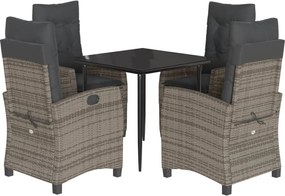 vidaXL Set mobilier de grădină cu perne, 5 piese, gri, poliratan