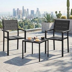 Outsunny Set bistro de grădină 3 piese masă bistro cu 2 scaune, design lamele, aspect lemn, blat HDPE rezistent la rugină | Aosom Romania