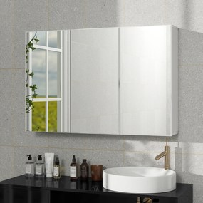 HOMCOM Dulap cu oglindă pentru baie, Badschrank cu 3 uși cu oglindă, Montaj pe perete, 90 x 15,5 x 60 cm, Placă de fibră, Alb | Aosom Romania