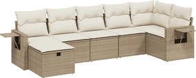 vidaXL Set canapele de grădină, 7 piese, cu perne, bej, poliratan