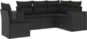vidaXL Set mobilier de grădină cu perne, 5 piese, negru, poliratan